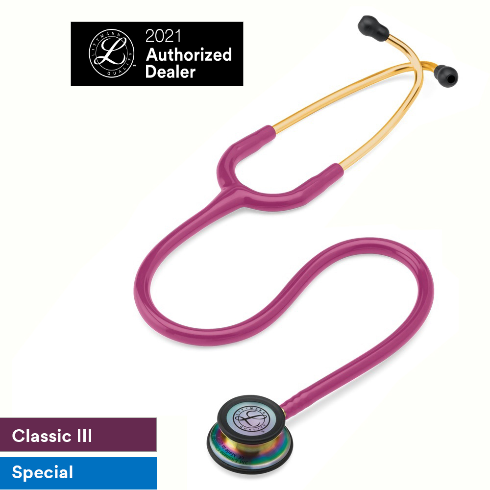 Ống nghe 3M Littmann Classic III, Màu đỏ mâm xôi mặt cầu vồng, 27 inch, 5806