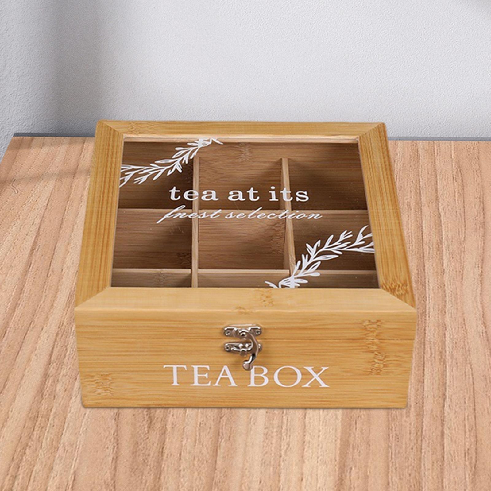 Tea Holder Jewelry Organizer Wooden Chest 9 Compartments Coffee Tea Candies Bin Storage Compartments Cabinets for Kitchen Cabinets Decor