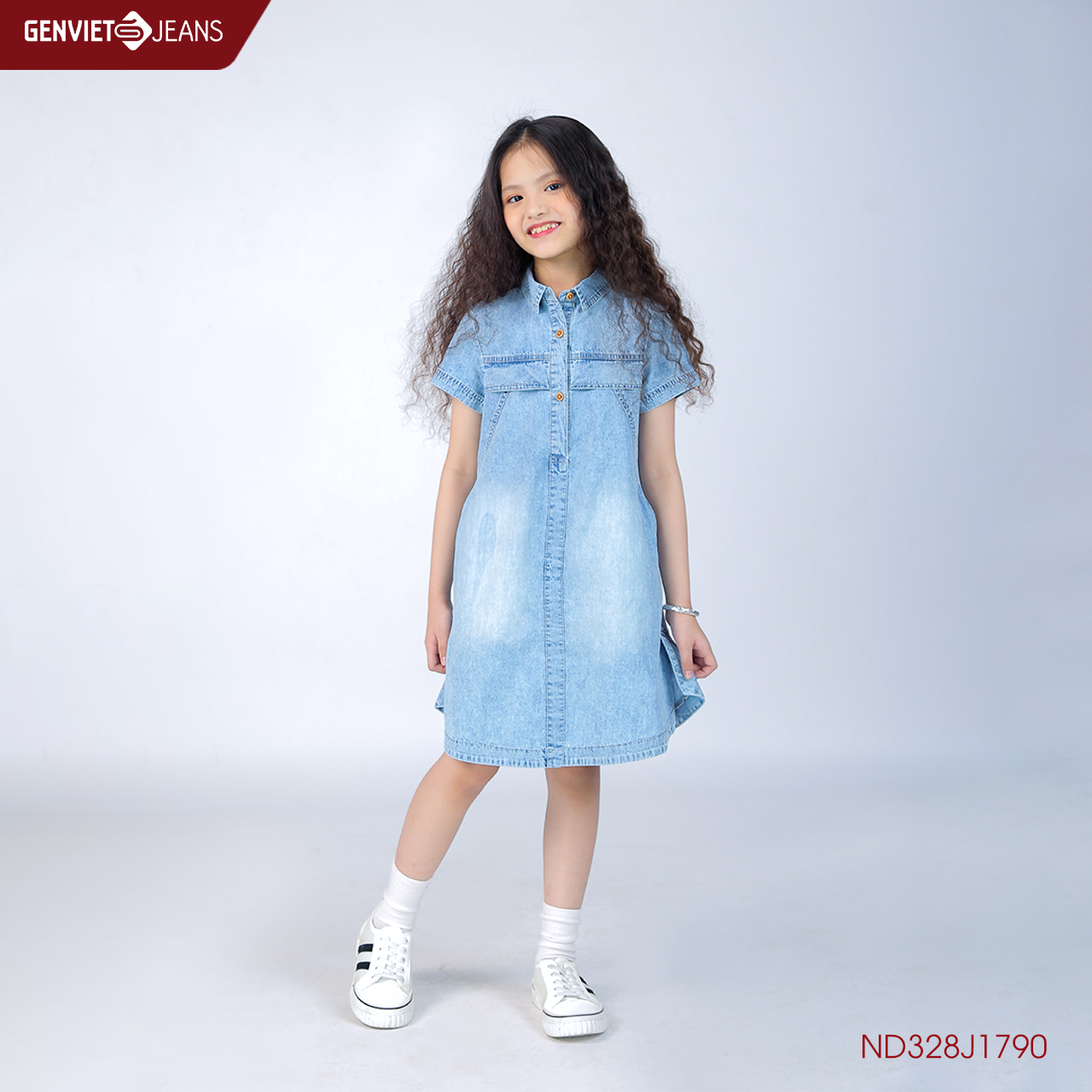 Đầm Jeans Bé Gái Màu Loang - ND328J1790 GENVIET