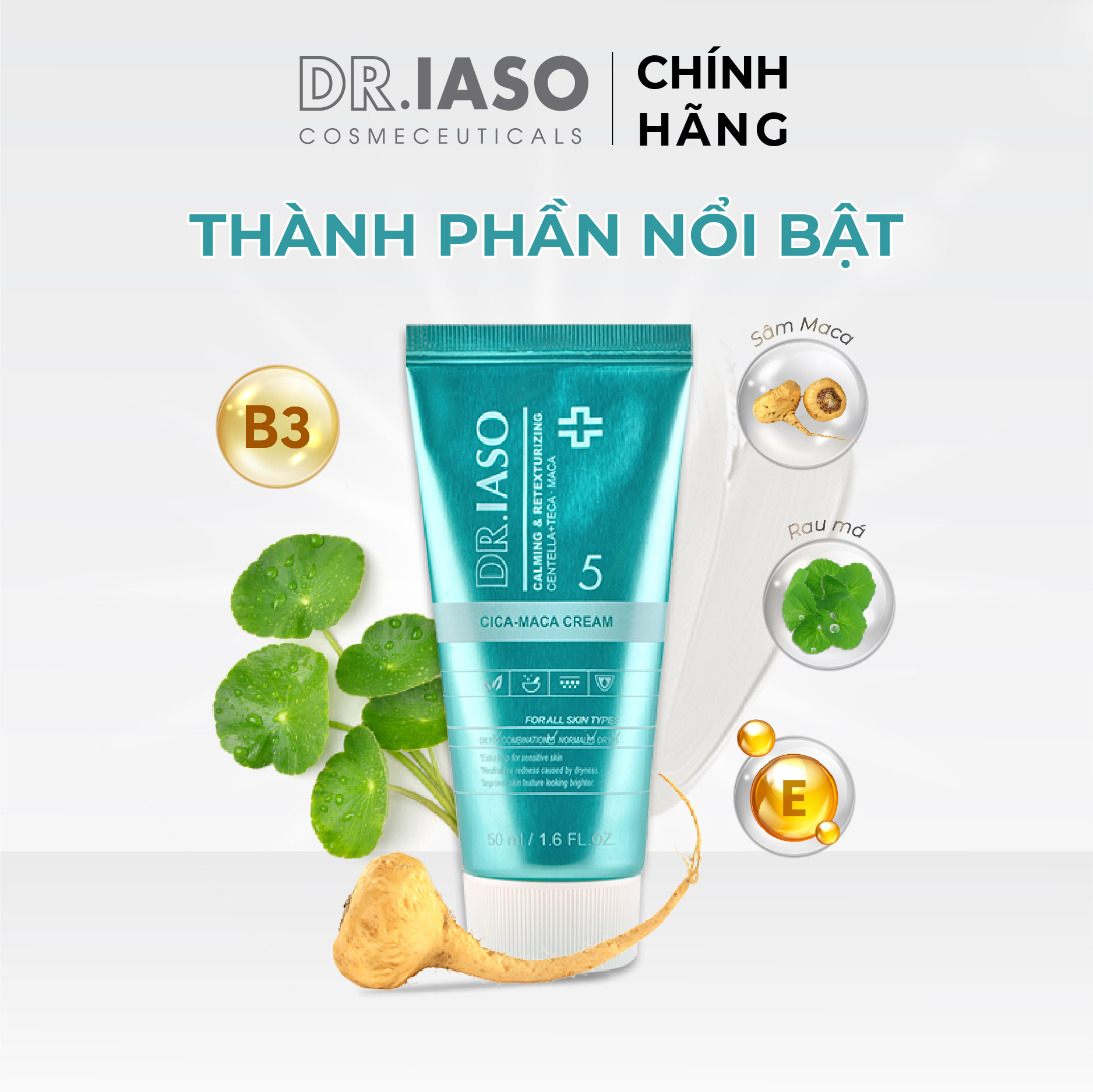 D34 Kem dưỡng ẩm và phục hồi da Dr IASO Cica Maca Cream 50ml