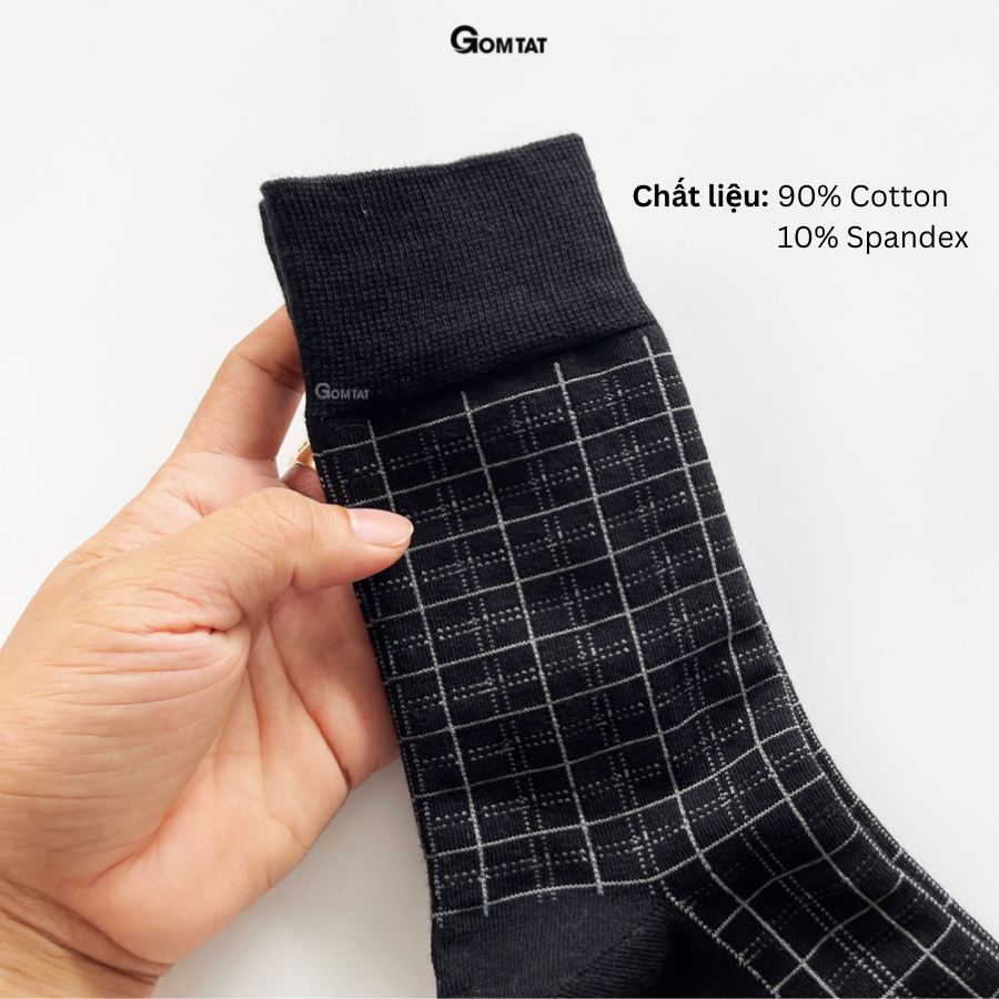 Tất Nam Công Sở Cổ Cao GOMTAT Màu Đen Caro Trắng Chất Liệu Cotton Cao Cấp Êm Mềm Đi Thoáng - GOM-TAY11-DENCAROTRANG