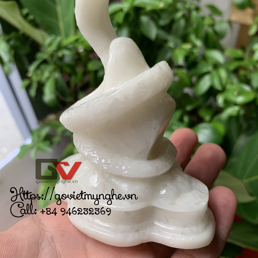 Tượng đá trang trí phong thủy tượng con Rắn ôm tài lộc phong thủy bàn làm việc - Chiều Cao 11cm - Màu trắng đá non nước