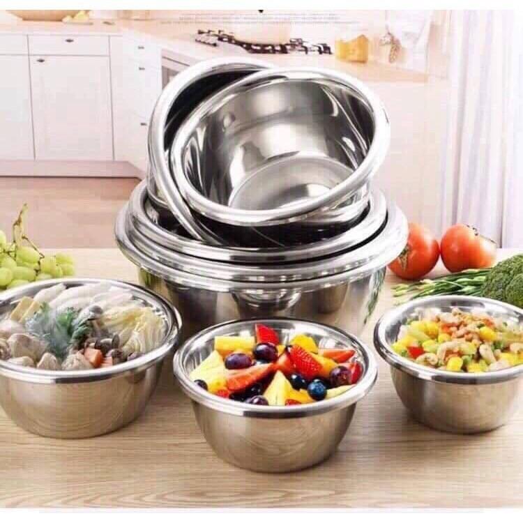 Combo 2 thau trộn hàng inox chất lượng cao sáng bóng size 24cm và 28cm