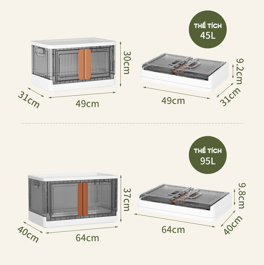 Hộp Đựng Đồ Lớn, Tủ Đựng Đồ 2 Cửa Đựng Quần Áo Sách Đồ Chơi Đa Năng Trong Suốt Nhựa Gấp Gọn (45L & 95L)