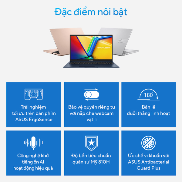 Máy Tính Xách Tay Laptop Asus Vivobook 15 Bạc/ Intel Core i3-1315U Processor (upto 4.5Ghz, 10MB)/ RAM 8GB/ 512GB SSD/ Intel UHD Graphics/ 15.6inch FHD/ Win 11H/ 2Yrs - Hàng Chính Hãng