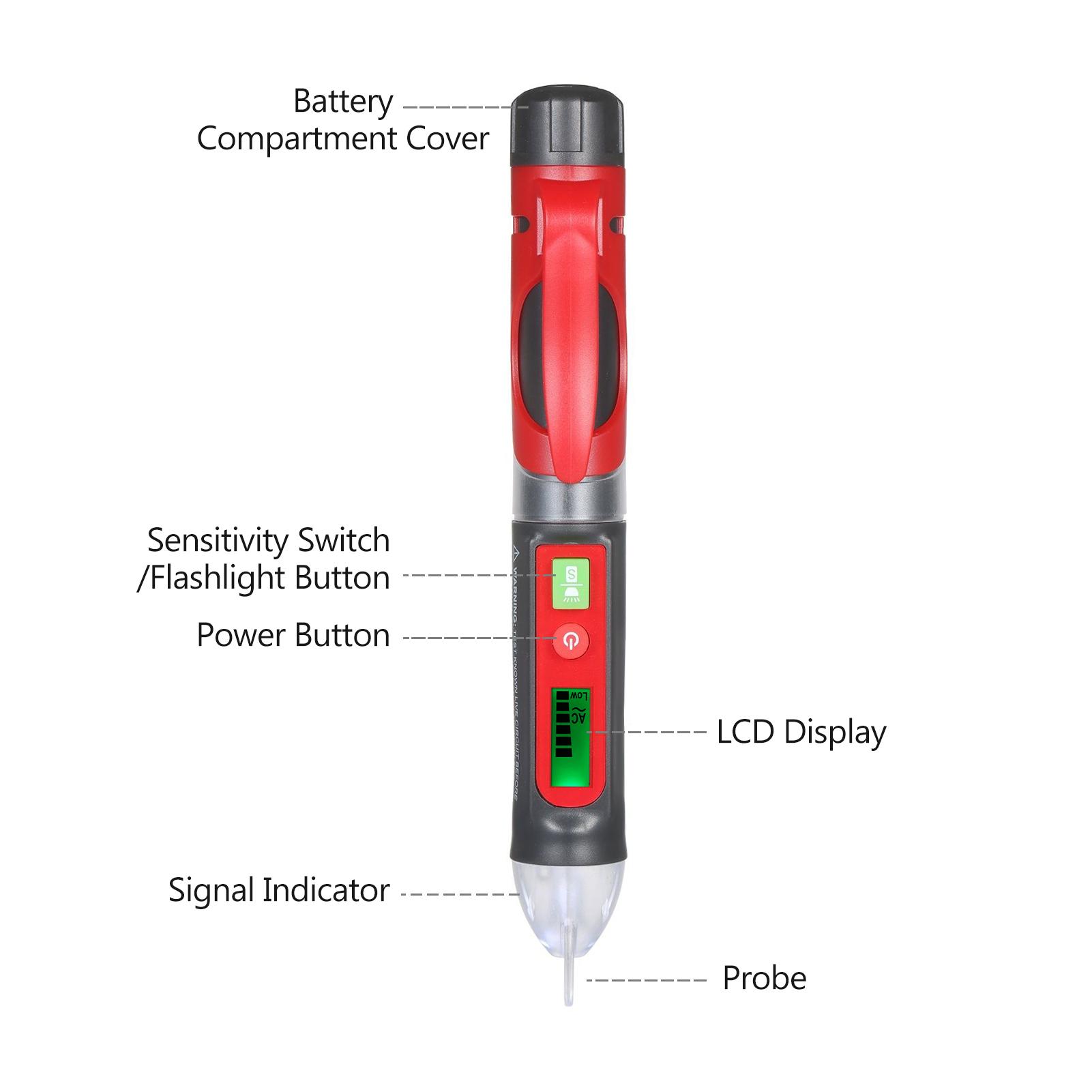 AC Voltage Detector LCD Digital Test Pencil Voltage Tester NCV Tester Electricity Detector with Flashlight Sensitivity Adjustable Sound and Light Alarm