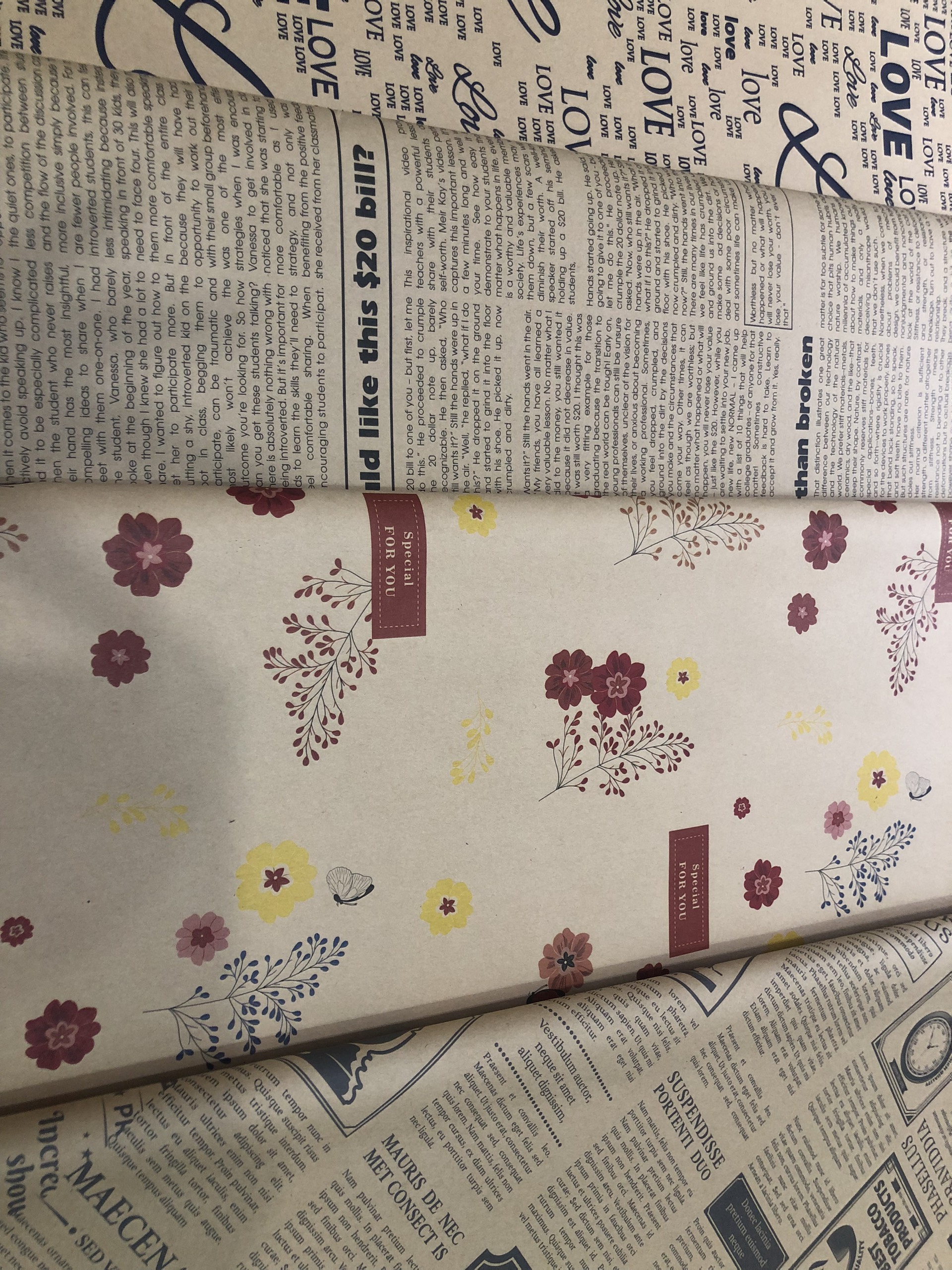 Giấy báo gói quà cỡ lớn bọc hàng bọc quà gói hoa vintage họa tiết tờ báo cũ cổ điển 50x70cm