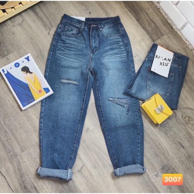 QUẦN BAGGY JEAN RÁCH XANH ĐẬM mã 3007