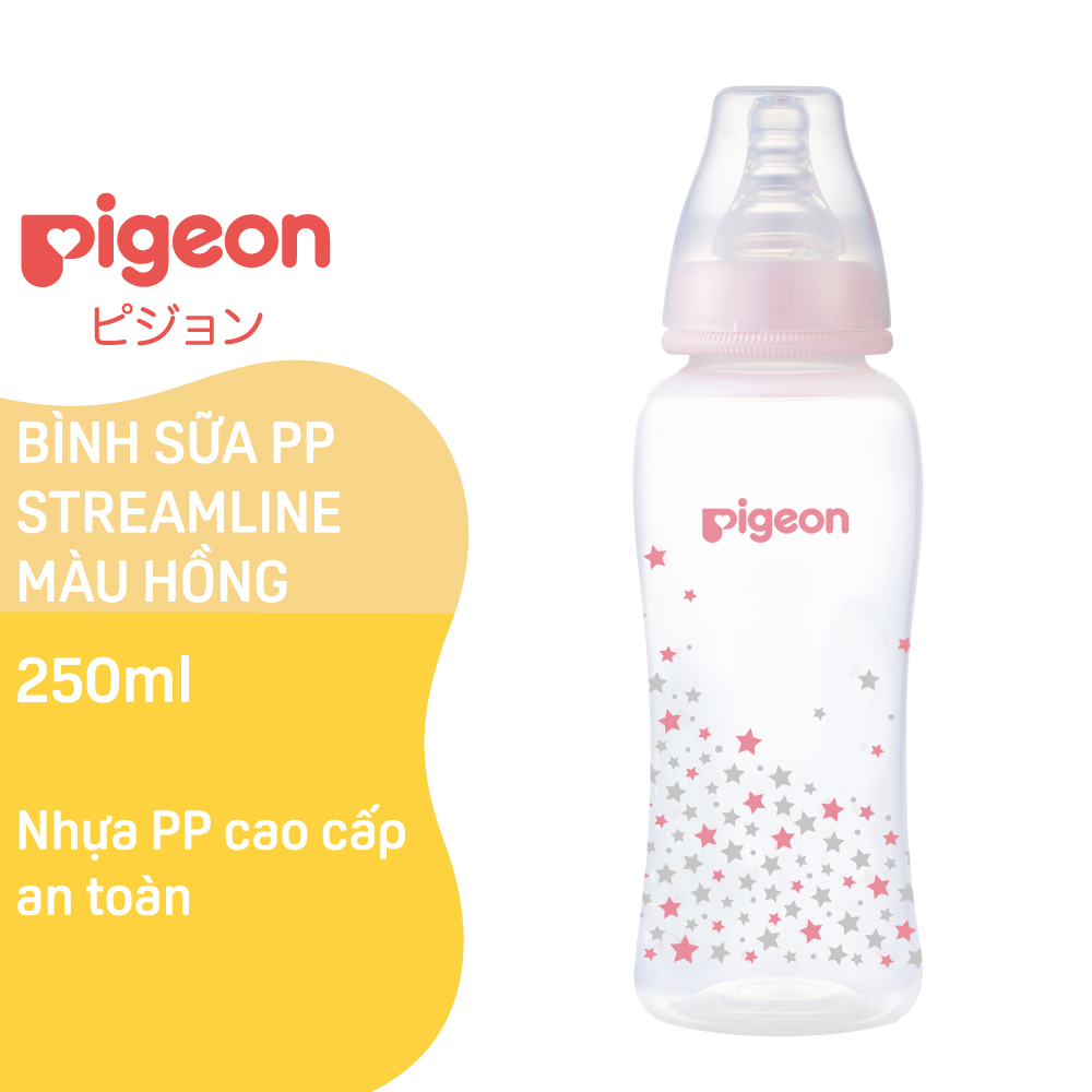 Bình sữa cổ hẹp PP Streamline hình ngôi sao hồng/xanh Pigeon 250ml (M)