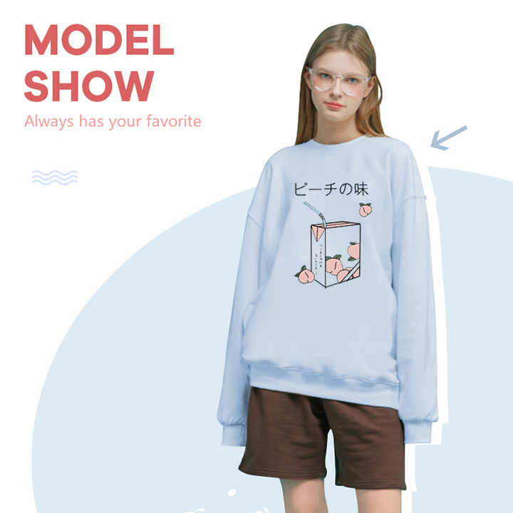 Áo Sweeter Form Rộng Unisex Nam Nữ In Họa Tiết Hộp Sữa Vị Đào Cực dễ Thương Với Màu Xanh Pastel Nhẹ Nhàng