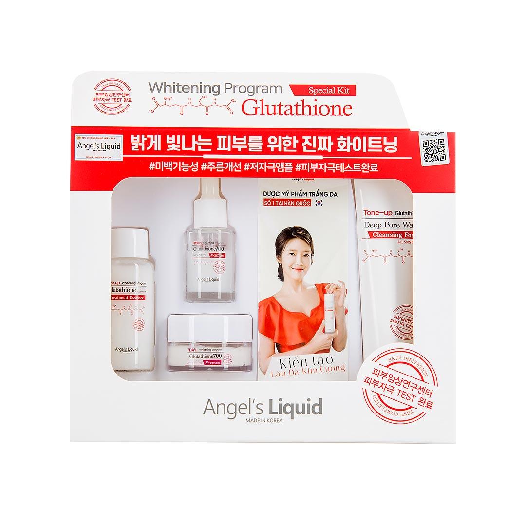 Bộ Kit 4 Sản Phẩm Dưỡng Trắng Da, Làm Mờ Thâm Angel's Liquid Whitening Program Glutathione Special Kit