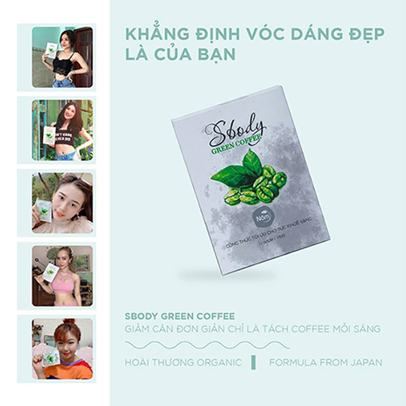 (2 Hộp) Nấm Hỗ trợ Giảm Cân Sbody Green Coffee - Tinh chất cà phê xanh không gây hại cho Sức Khoẻ - Hộp 12 gói / 180G