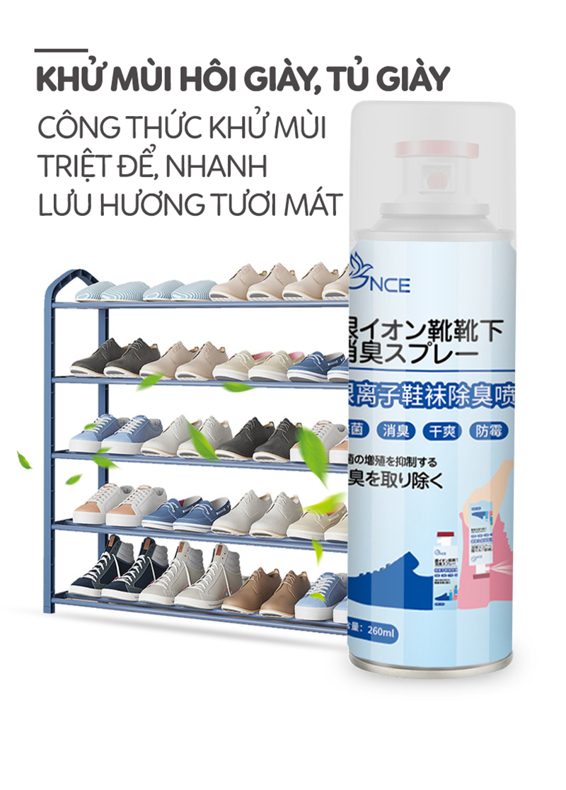 Chai Xịt Khử Mùi Giày Dép Công Nghệ NaNo Ag+ , Xịt Khử Mùi Hôi Chân, Xịt Giày Khử Mùi Khử Vi Khuẩn 99% loại bỏ mùi hôi giày dép - Hàng chính hãng