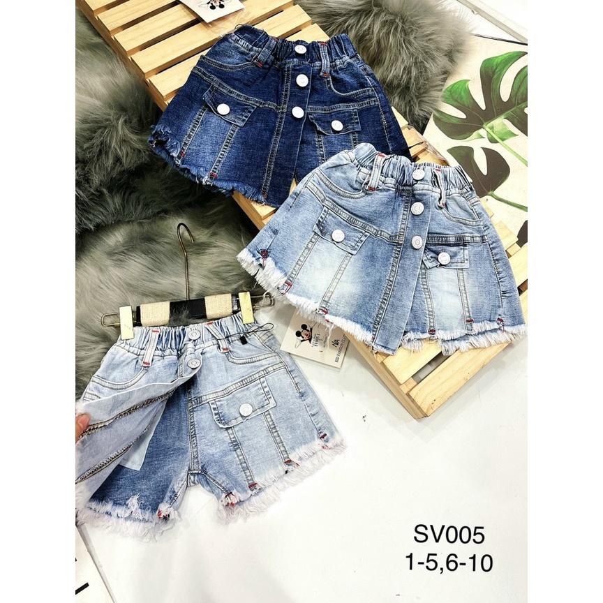 Quần đùi giả váy cho bé gái phối đồ đi chơi đi học size 12-28kg chất jeans co giãn mềm