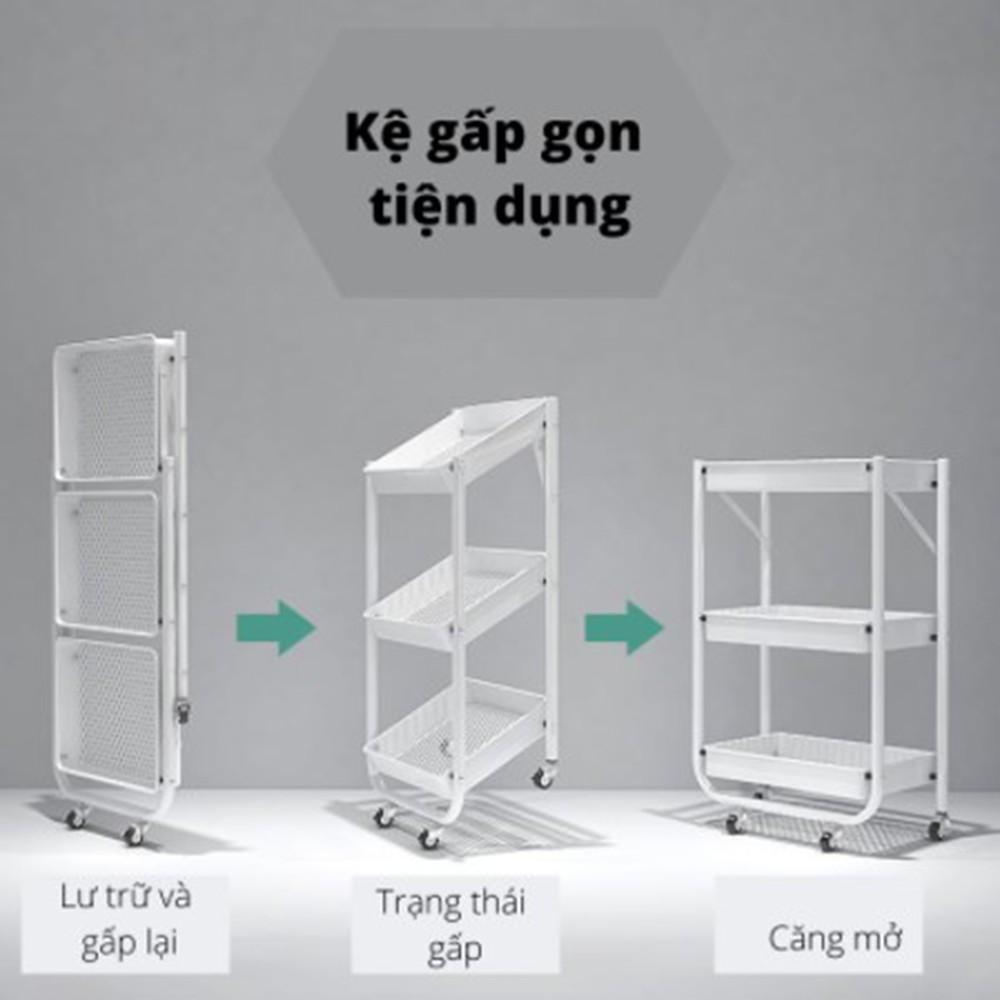 Kệ đựng đồ 3 tầng đa năng có bánh xe, kệ để đồ di động, gấp gọn, giá kệ tiện ích trong nhà bếp, nhà tắm 2022