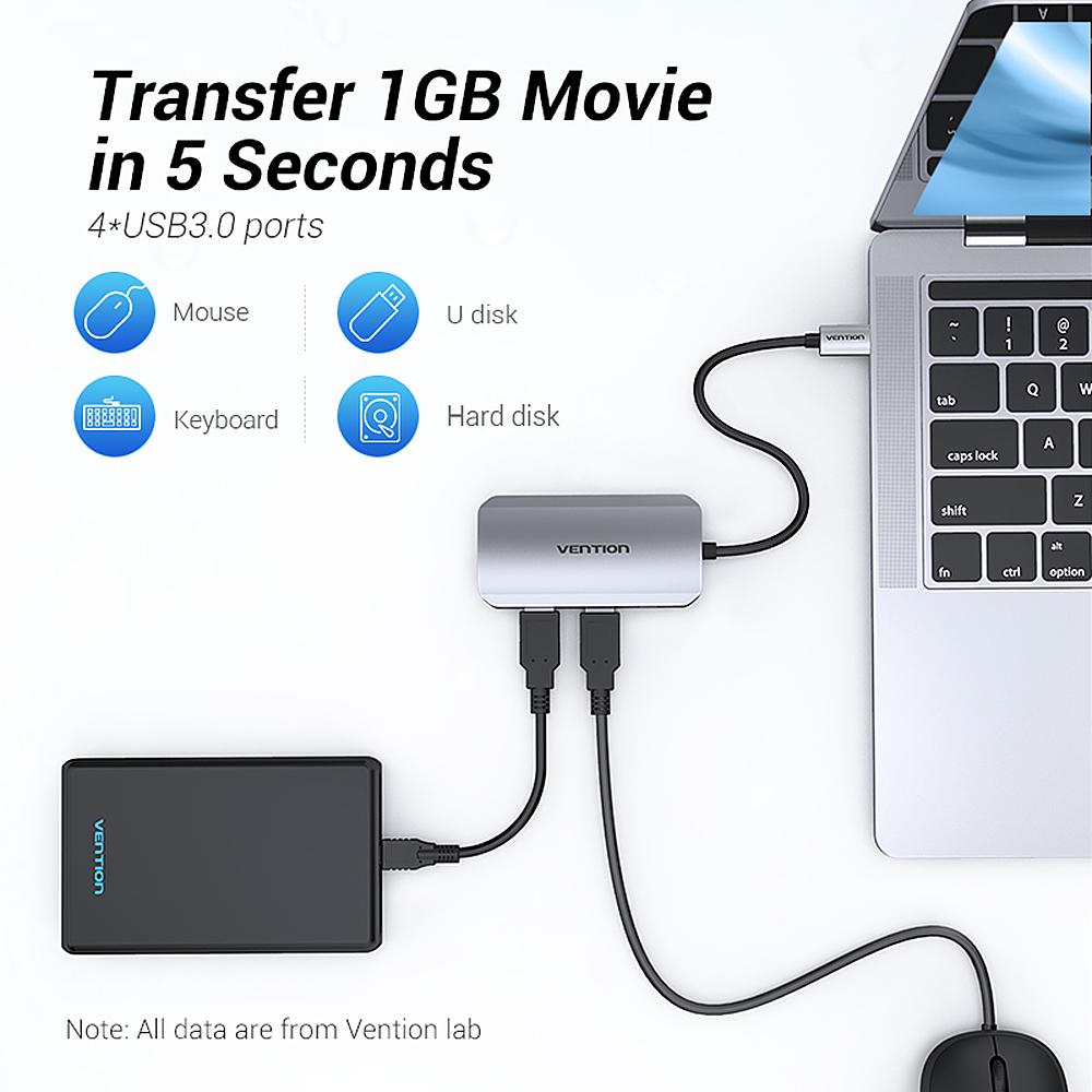 Bộ chuyển đổi HUB USB-C HUB Type-C sang 4 * USB 3.0 + PD Máy tính xách tay PC