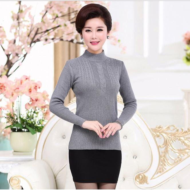 Áo Len Nữ Cổ Lọ Tay Dài Xẻ Vạt Đính Cúc Phong Cách Hàn Quốc