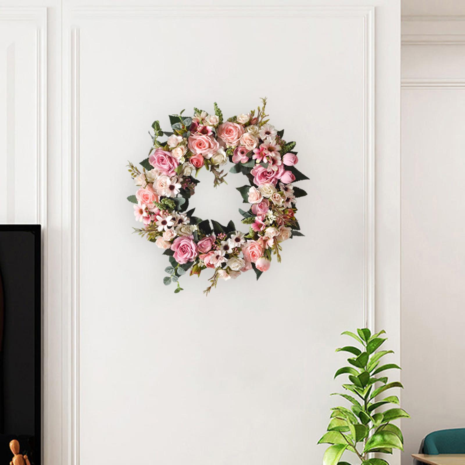 Rose Wreath with Green Leaves Flower Garland for Front Door