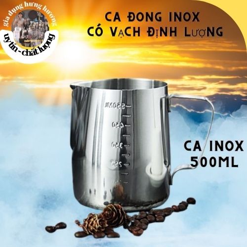 Có chia vạch Cốc ca đánh sữa inox 550ml cà phê Espresso
