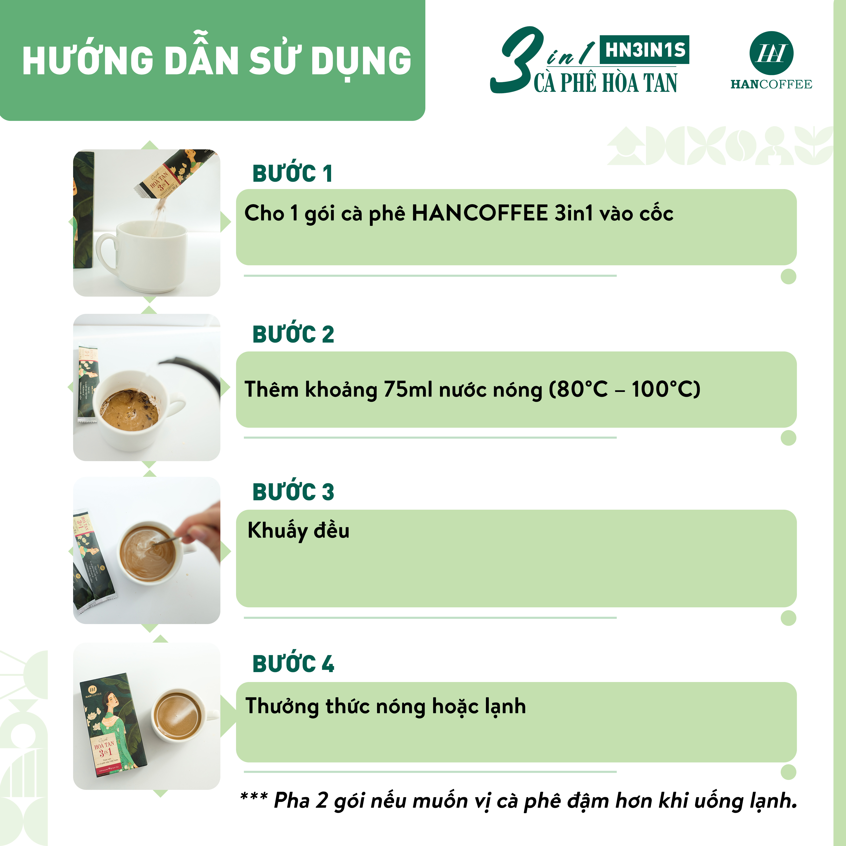 Cà Phê Hòa Tan 3IN1 Sấy Lạnh HANCOFFEE Đậm Hương Cà Phê, Thơm Nhẹ Mùi Sữa Hộp 5 Gói - HN3IN1S