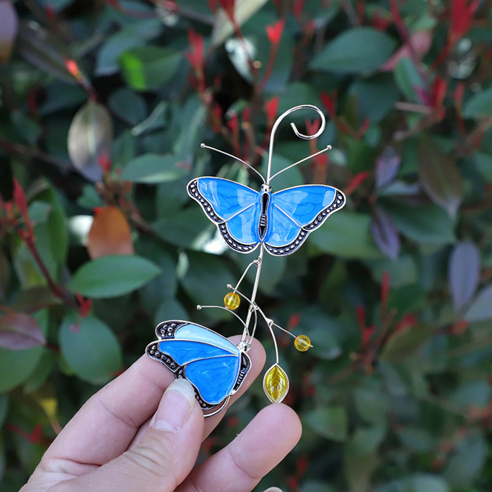 Metal Blue Butterfly Stained Glass Home Window Garden Yard Crafts