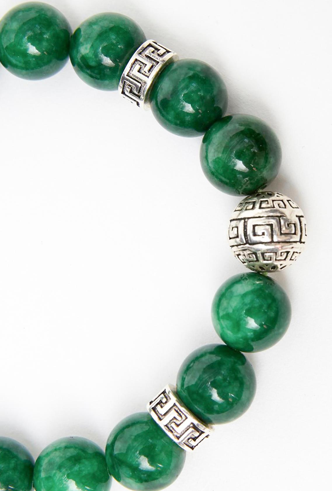 Vòng tay đá cẩm thạch sơn thủy phối charm tròn bạc 12mm mệnh mộc, hỏa - Ngọc Qúy Gemstones