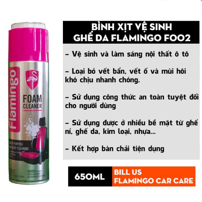 Bình xịt Flamingo F002 vệ sinh nội thất ô tô, vệ sinh ghế xe ô tô - Thể tích: 650 ml - Bình xịt đa năng vệ sinh nội thất ô tô