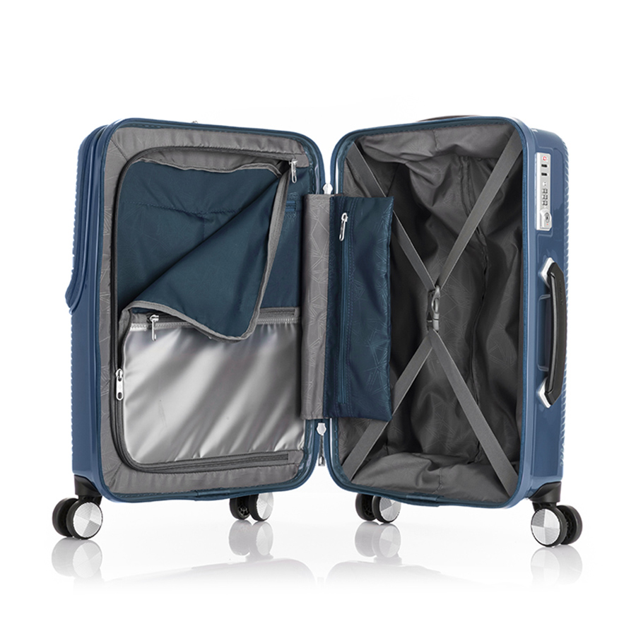 Vali kéo Samsonite TSA Volant Cabin front pkt : Khóa số kết hợp TSA giúp bảo mật tốt hơn, Tích hợp túi ướt và đai khóa chéo giúp sắp xếp đồ đạc dễ dàng hơn