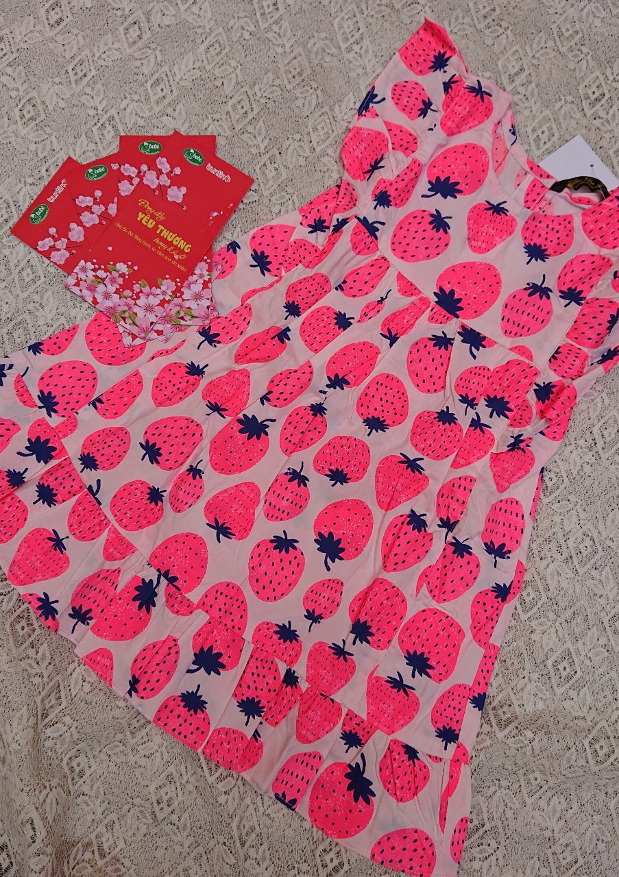 Đầm bé gái vải cotton kate dâu hồng