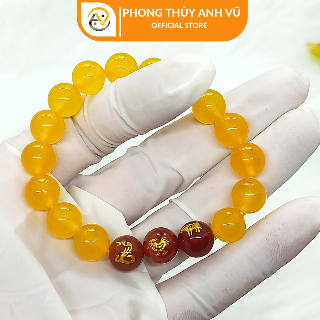 Vòng tam hợp tỵ dậu sửu đã khai quang - chất liệu mã não vàng tự nhiên - size 8 10ly - may mắn tài lộc - Vòng Tam Hợp Anh Vũ