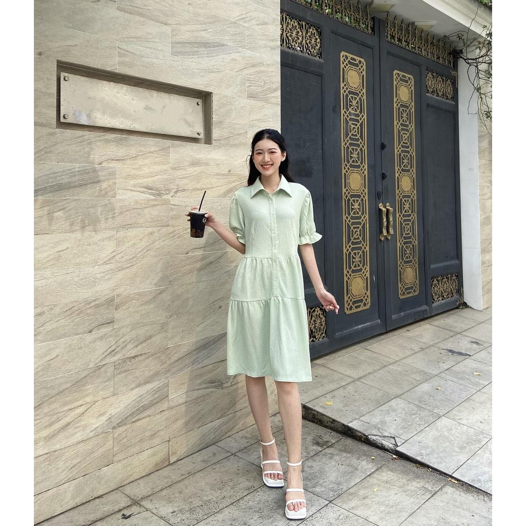 Đầm sơ mi màu xanh Ngọc - Lovadova 22D08C002