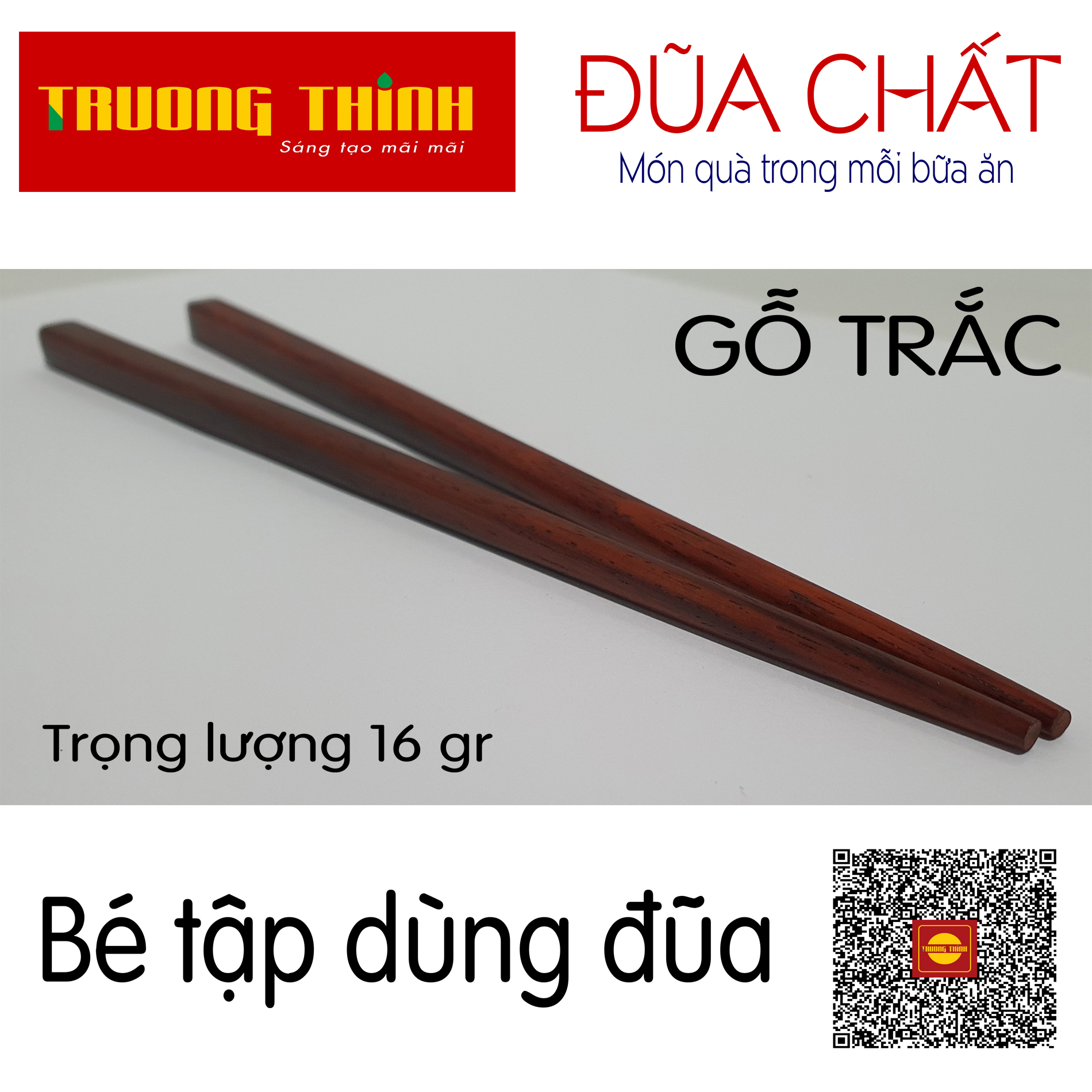 Đũa Dành Cho Trẻ Em Sử Dụng Chất Liệu Gỗ Trắc Trường Thịnh Sang Trọng Bền Đẹp Dài 19.2 cm - 01 Đôi Vuông