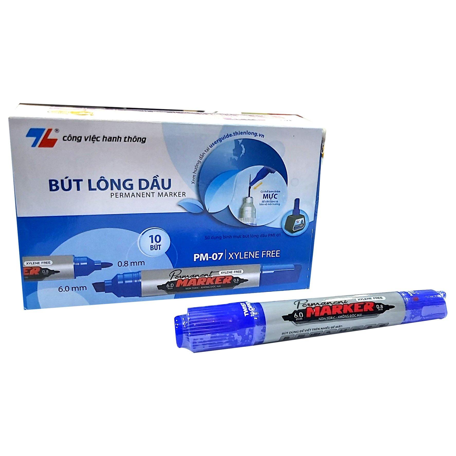 Hộp 10 Cây Bút Lông Dầu Thiên Long PM-07 - Mực Xanh