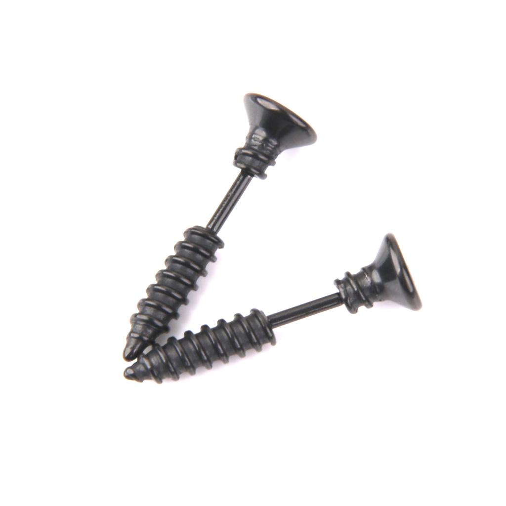1 Pair Men' 316L Stainless Steel Screw Earrings Ear Studs Black