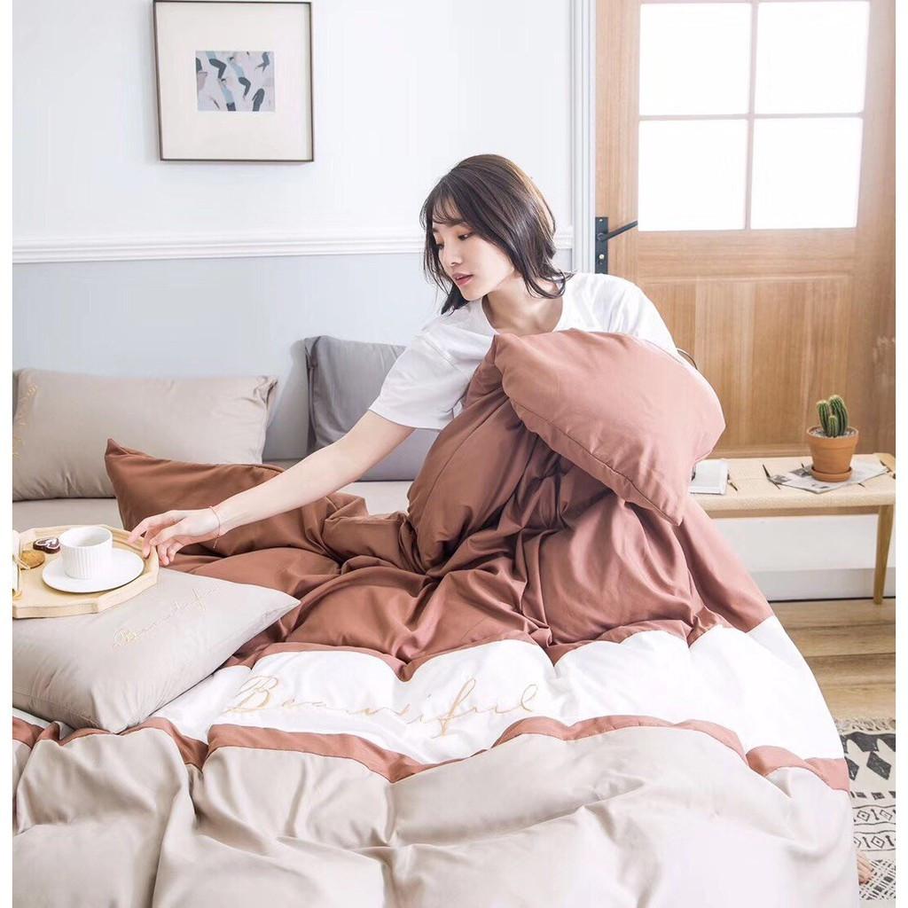 Bộ 5 Món Vỏ Chăn Ga Gối Cotton Tici Xuất Nhật Beauty Phối Màu