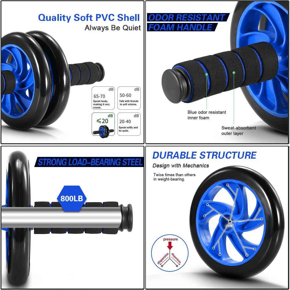 Con lăn tập bụng với Bánh xe lớn kép 6,3 "giúp lăn êm và ổn định kèm tấm đệm đầu gối