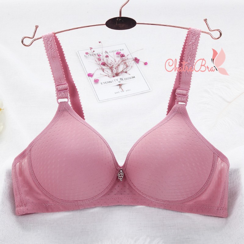 Áo lót trơn không gọng mút đệm vừa cotton chấm bi chìm
