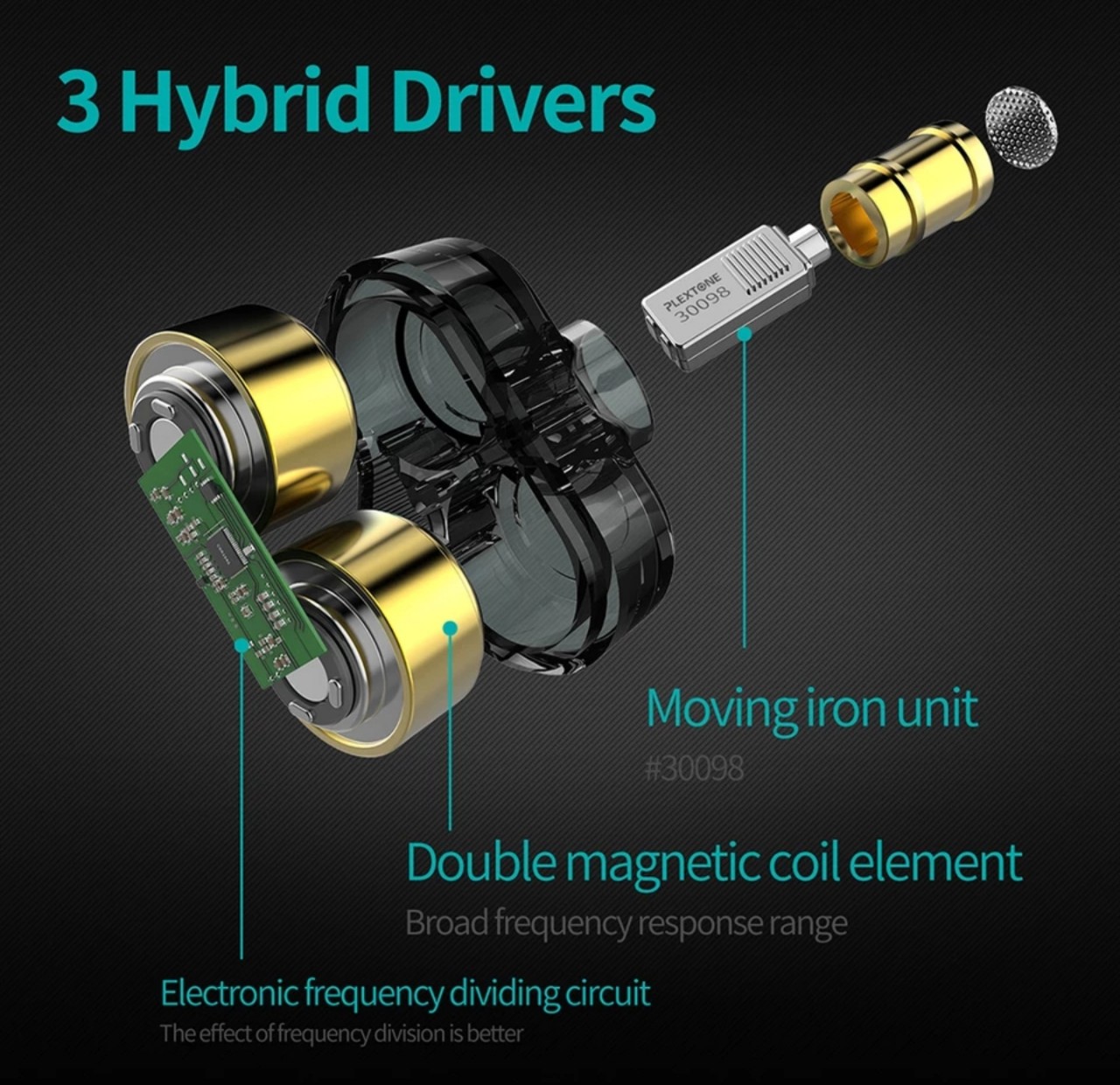 Tai nghe âm thanh Hybrid 6 driver PLEXTONE DX6 có micro chân cắm MMCX - Hàng chính hãng