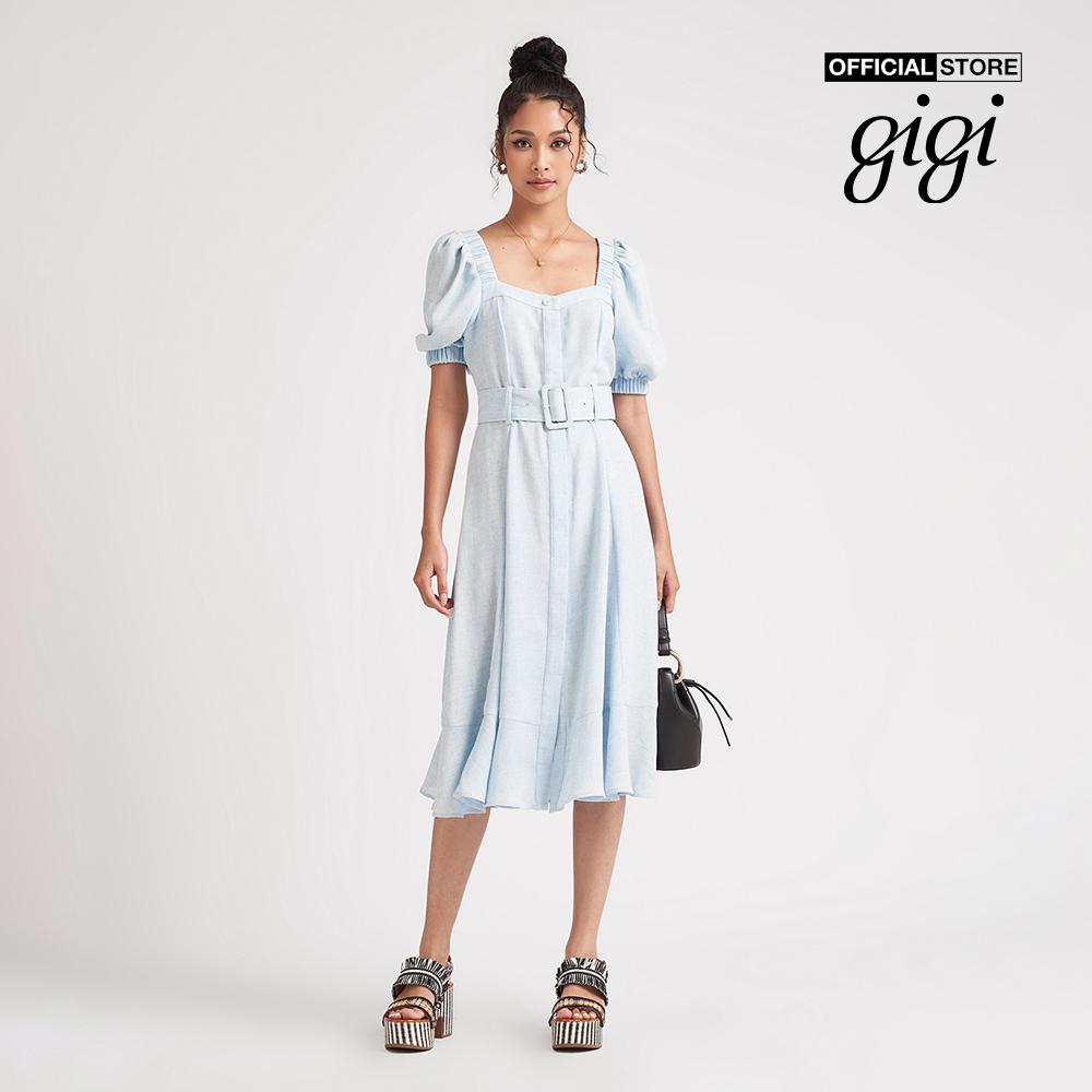 GIGI - Đầm midi ngắn tay cổ vuông phối thắt lưng thanh lịch G2102D222120