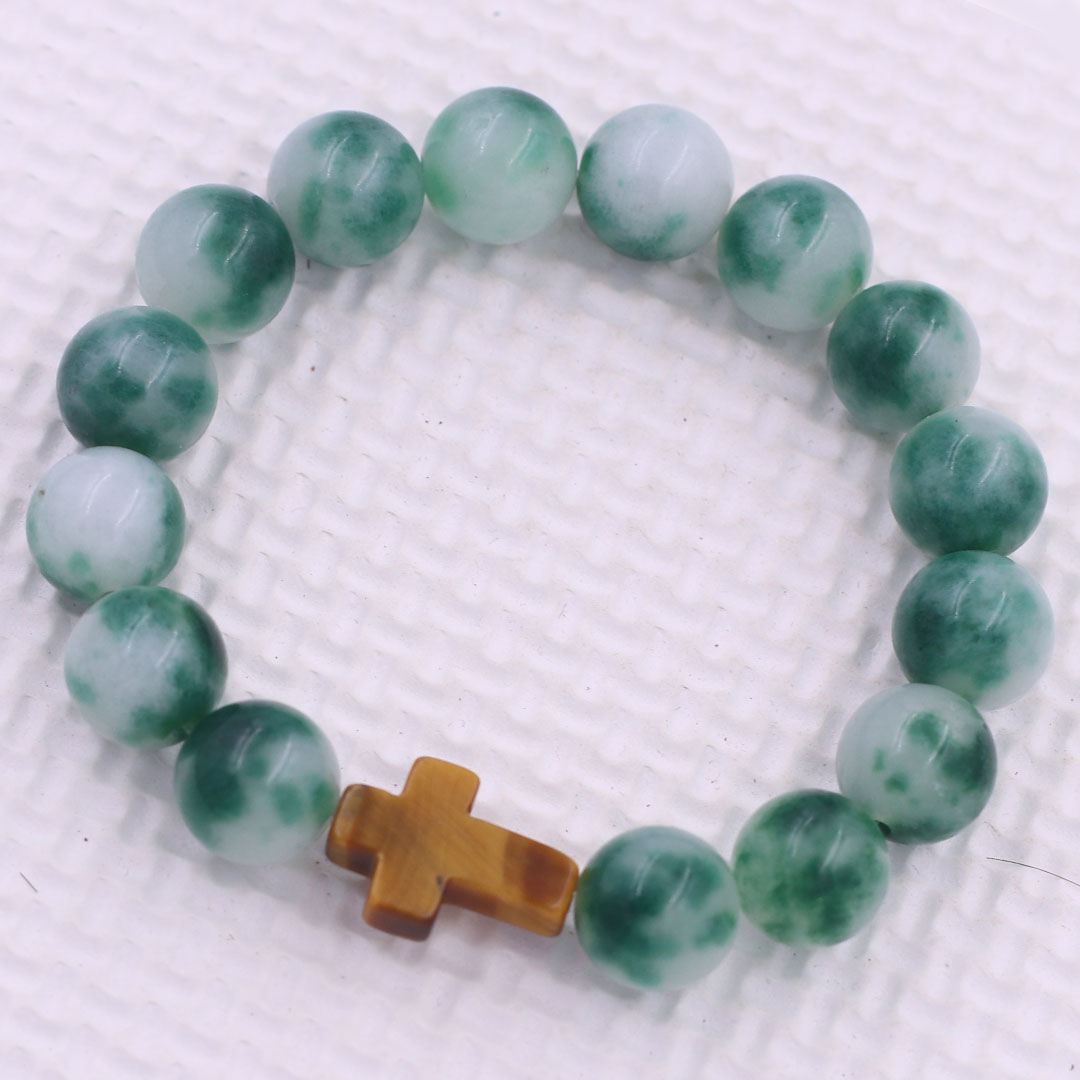 - Vòng chuỗi đeo tay Cẩm Thạch trắng xanh charm Thánh giá - Chuỗi Đá Phong thủy Bình an, May mắn