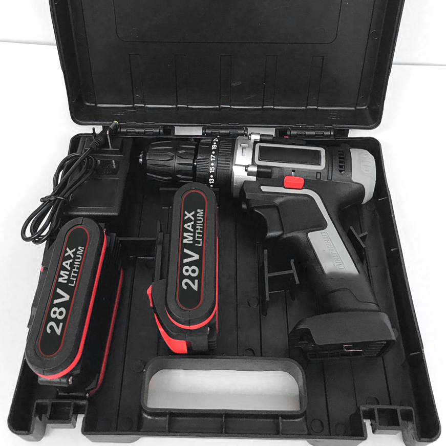 Máy Khoan Pin 28v 3 Chế Độ Có Búa Pin , Hộp Nhựa - Máy khoan tường Tặng bộ 22 mũi vít