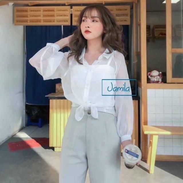 Set Áo Sơ Mi Giấy Kèm Áo Trong 2 Màu Siêu Xinh