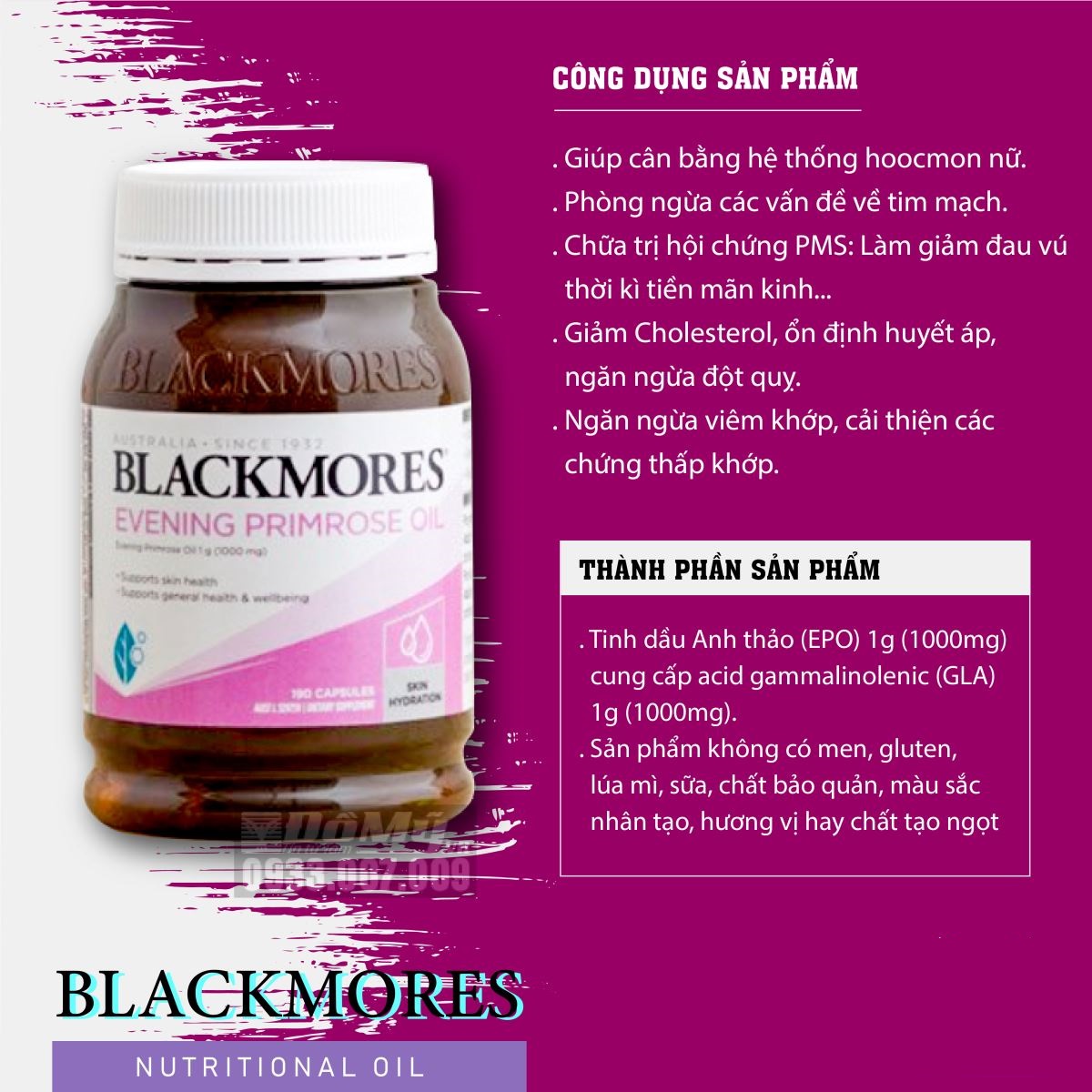 Tinh dầu hoa anh thảo - Blackmores Evening Primrose (190 viên - MẪU MỚI NHẤT)