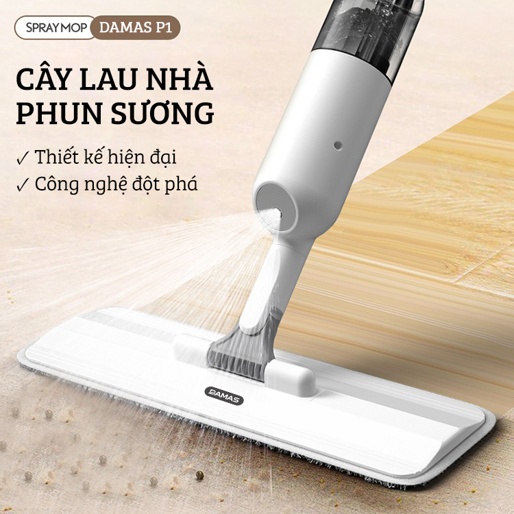 Cây Lau Nhà Phun Sương, Chổi Lau Nhà 360° Lau Sạch Khô Nhanh Cao Cấp Damas P1 Pro - Bản Lau To Giúp Lau Sạch Nhanh Chóng, Khớp Xoay 180 Độ Linh Hoạt - Thiết Kế Mới Tích Hợp Bình Chứa Dung Dịch Với Tốc Độ Phun Sương 0.1s - Hàng Chính Hãng