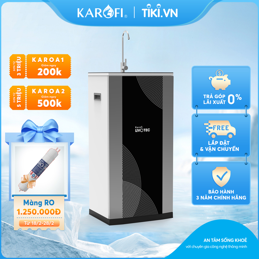 Máy lọc nước 8 lõi lọc hàng chính hãng Karofi Livotec 311, màng RO 100GDP Hàn Quốc