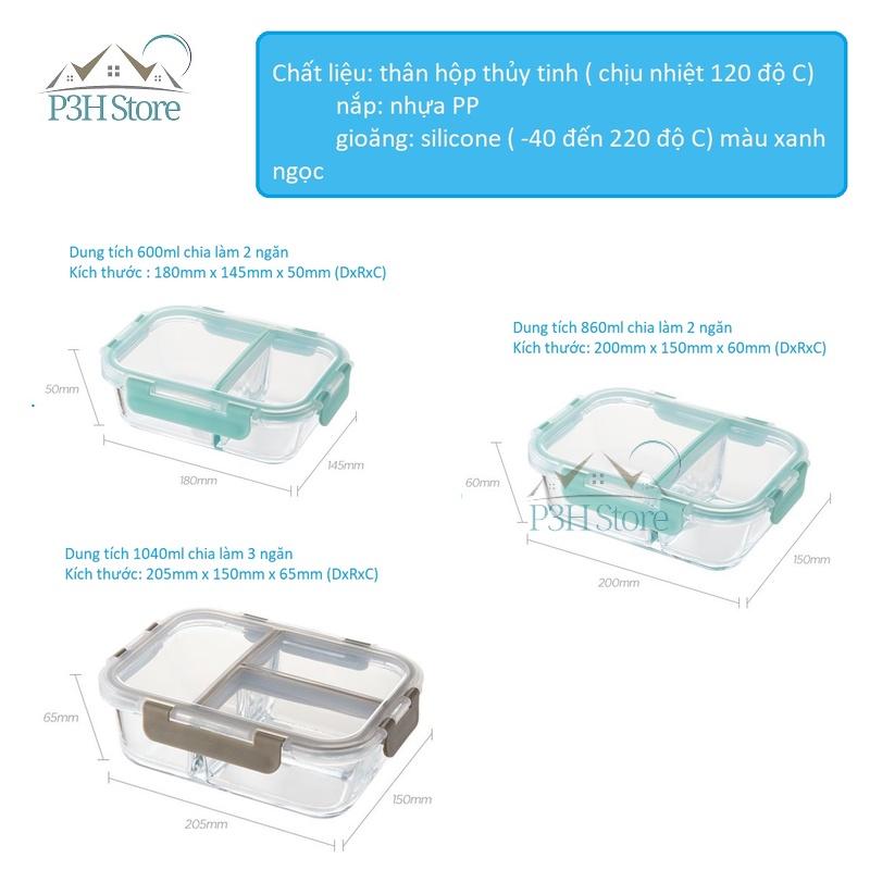 Hộp thủy tinh chia ngăn Lock&amp;Lock Glass Food Container dung tích từ 860ml đến 1040ml LLG456 LLG457 LLG458