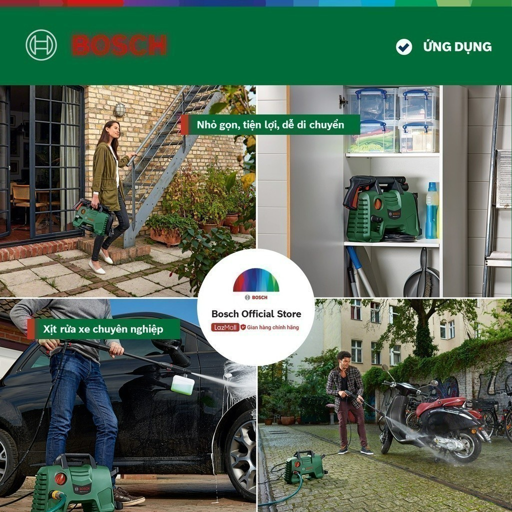 Máy phun xịt rửa Bosch Easy Aquatak 120 kèm Súng ngắn xoay 360 áp lực cao Bosch và Ống nước nối dài Bosch 6m