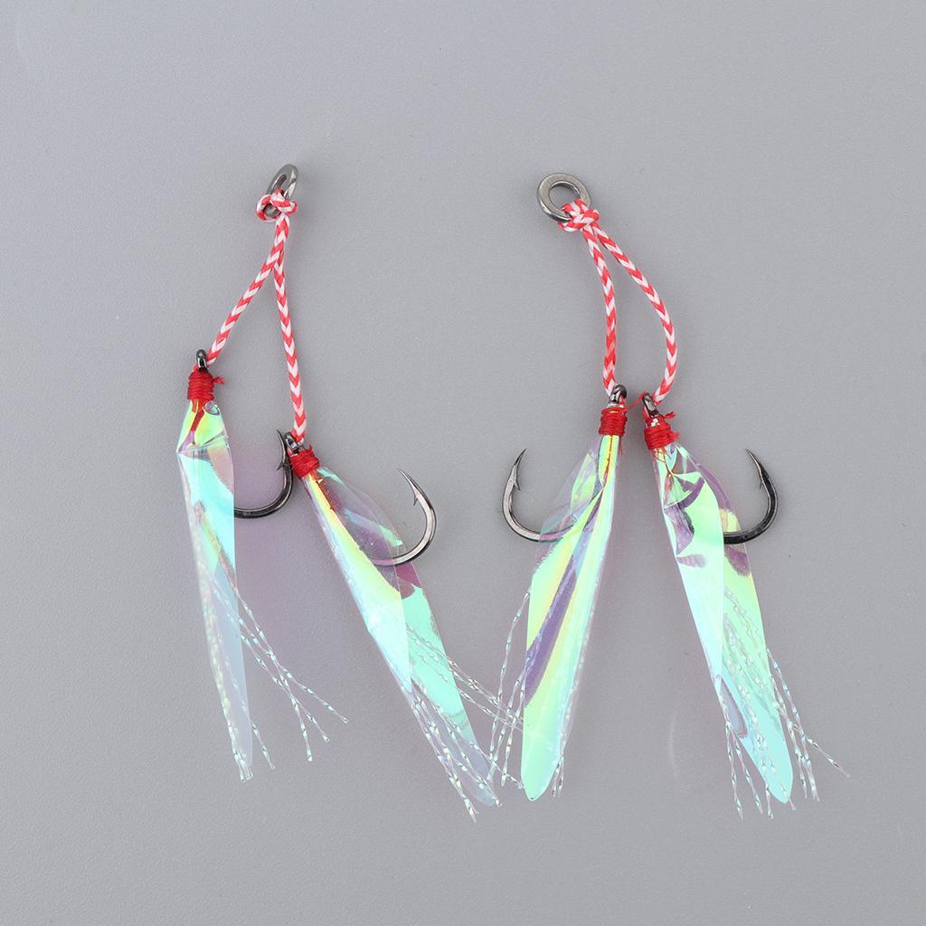 2Pcs Slow Jig Hook Fishing Assist Hook High Carbon Steel with Braided PE Line