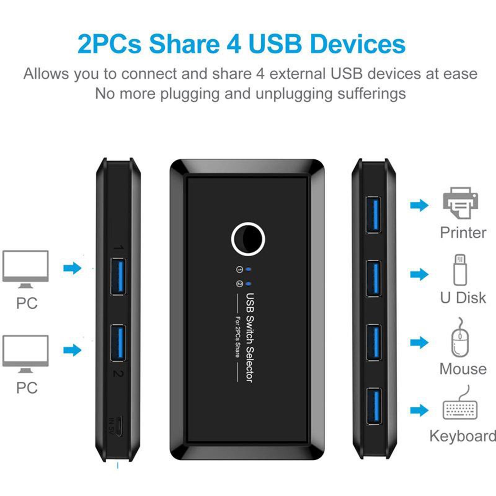 USB 3.0 Switch Selector 2 in 4 out Sharing Switcher Adapter For PC Scanner