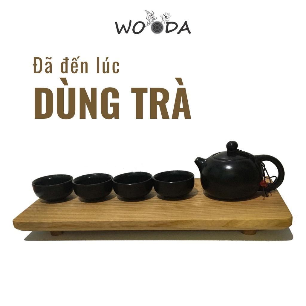 Khay trà gỗ nguyên khối có chân, khay gỗ decor